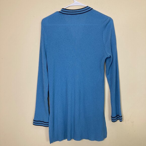 Exclusively Misook Womens M Blue Ribbed Long Cardigan Sweater Acrylic Flawed - Picture 2 of 11